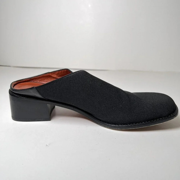 Donald Pliner Mule Heels Size 7.5 Black Cross Over Top Square Toe Shoes Spain - Picture 10 of 11